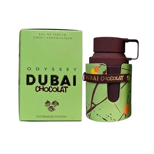 Odyssey Dubai Chocolat perfume bottle and packaging on a white background