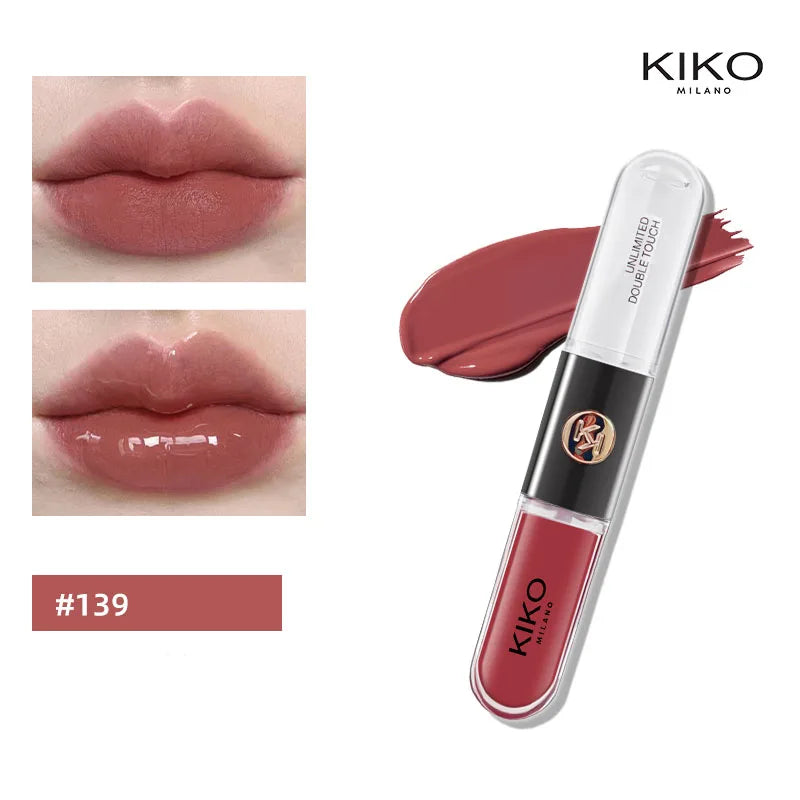 Hot Kiko Double-Headed Lipstick, Lip Gloss Non-Fading Oil Sexy Rich Lip Gloss Milk Tea Bean Paste Naked Makeup Pure Ember