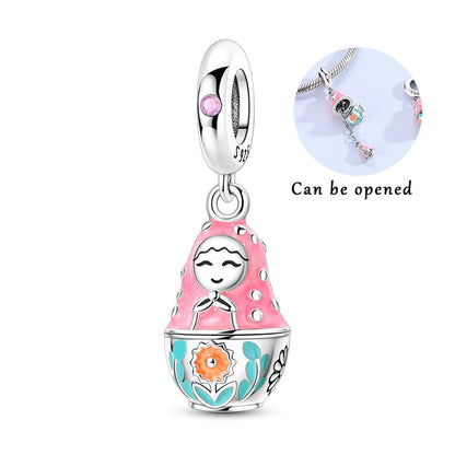 New 925 Sterling Silver Charms Beads Hot Air Balloon Matryoshka Pendant Pure Ember