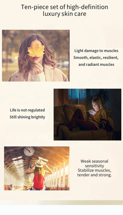 Oppe Time Peptide Gold Lady 10 Piece Set Hydrating Skin Care Set Box Moisturizing Repair Cosmetics Brightening Skin Nourishing Skin Unisex Sensitive Skin Suitable Deep Hydrating Gift Box Pure Ember