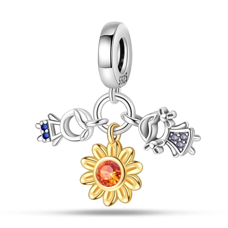 925 Sterling Silver Golden Sunflowers Heart Charms Pure Ember pandora style pandora style 