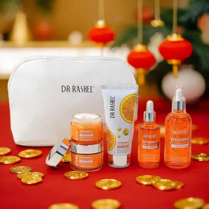 DRRASHEL Vitamin C 5-Piece Makeup Bag Skincare Set Pure Ember