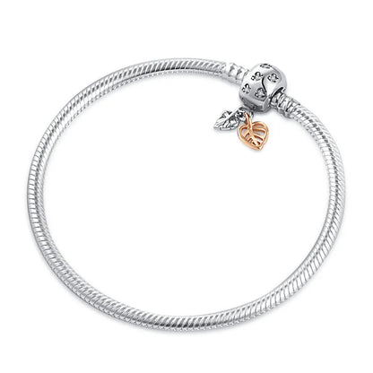 Charm Bracelet silver and rose gold leaf pandora dupe gifts for her