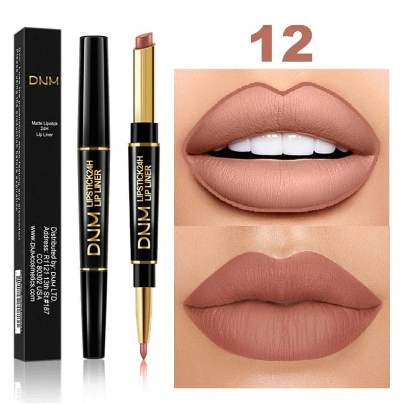 DNM Double-ended Matte Lipstick Pencil Non-stick Cup Long Lasting Lipstick Lip Liner Waterproof 2 In 1 Lip Stain Pencil Pure Ember