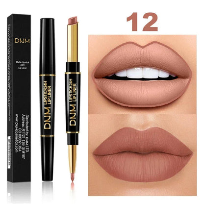 DNM Double-ended Matte Lipstick Pencil Non-stick Cup Long Lasting Lipstick Lip Liner Waterproof 2 In 1 Lip Stain Pencil Pure Ember