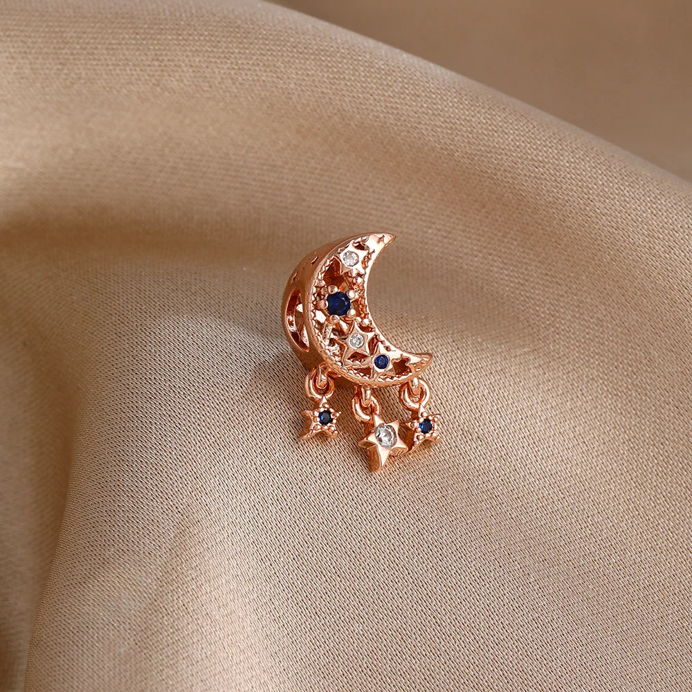 Exquisite rose gold-plated pink star moon peace heart-shaped pendants 925 silver Pure Ember