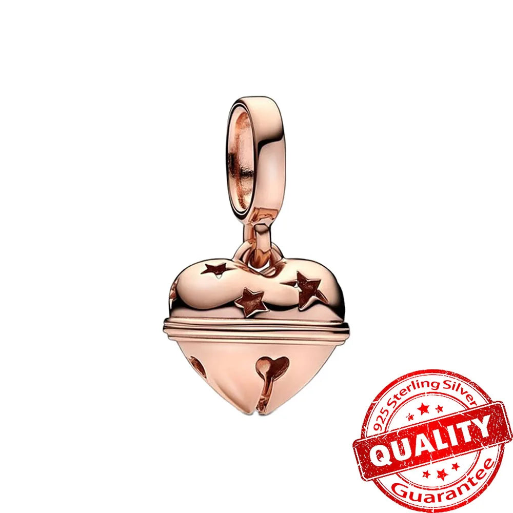 Sparkling Rose Gold Pavé Triple-row Beads Pink Gem Entwined Hearts Charm Fits Brand Bracelet Pure Ember