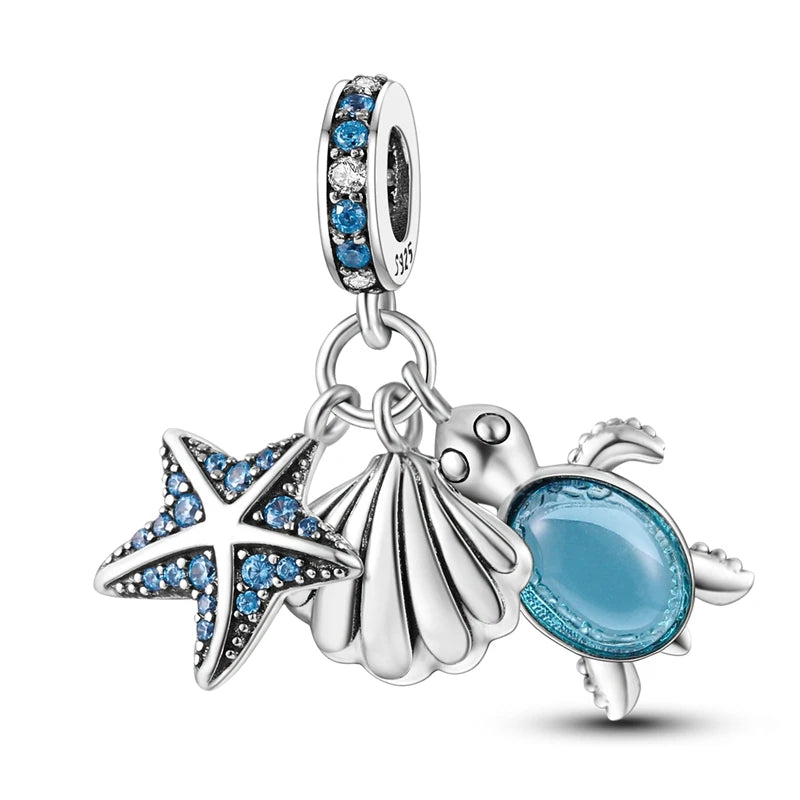 pandora sea collection dangle charms starfish seashell and turtle with blue crystals sterling silver 