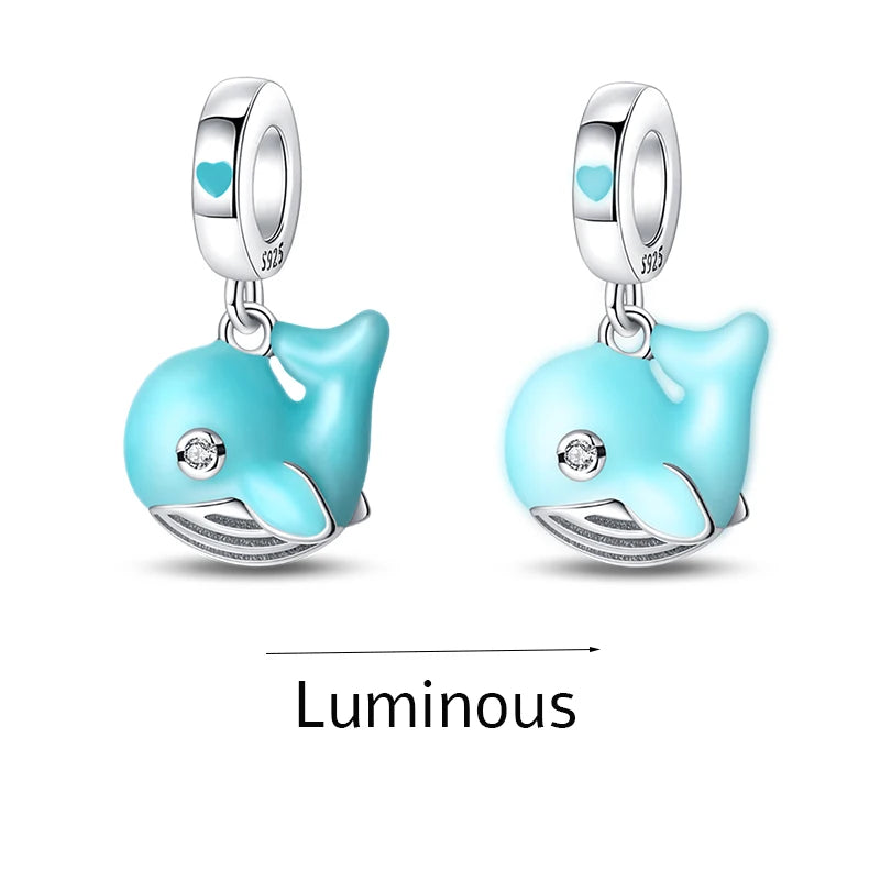 925 Sterling Silver Ocean Blue Sea Octopus Turtle Mermaid Charms Pure Ember pandora style  glow in the dark whale