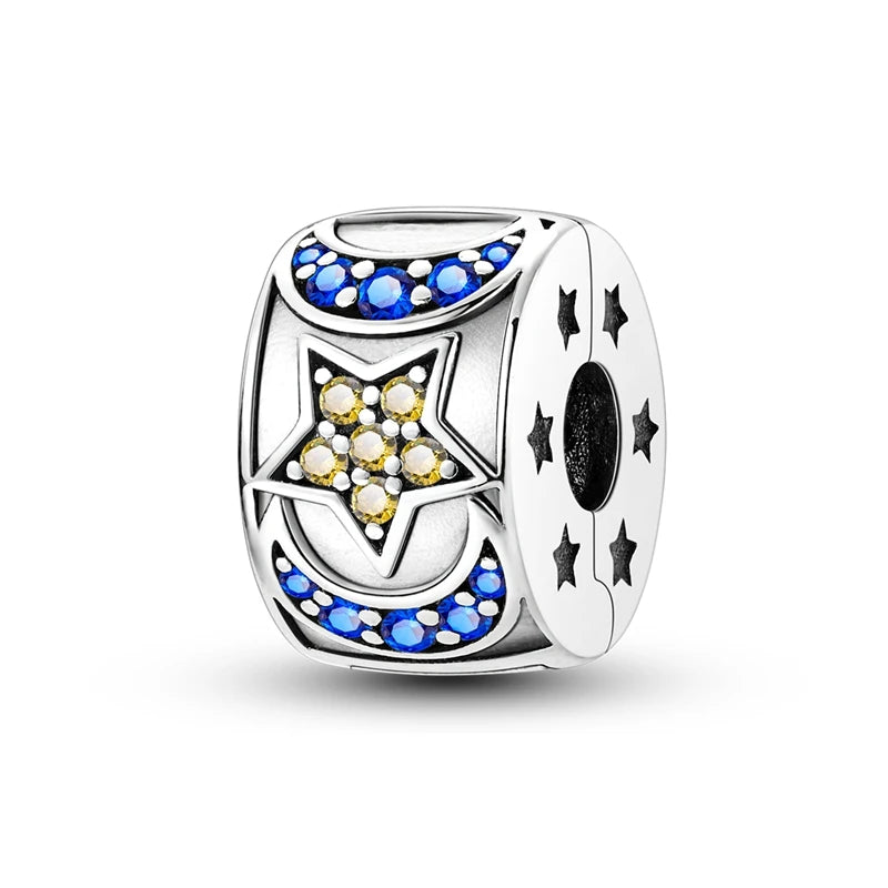 925 Sterling Silver Clasp Stone CZ Clip Charm Zircon Star Butterfly Bead Pure Ember