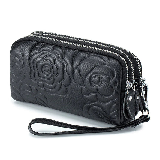 Genuine Leather Wallet Handbags For Women Embossing Pure Ember