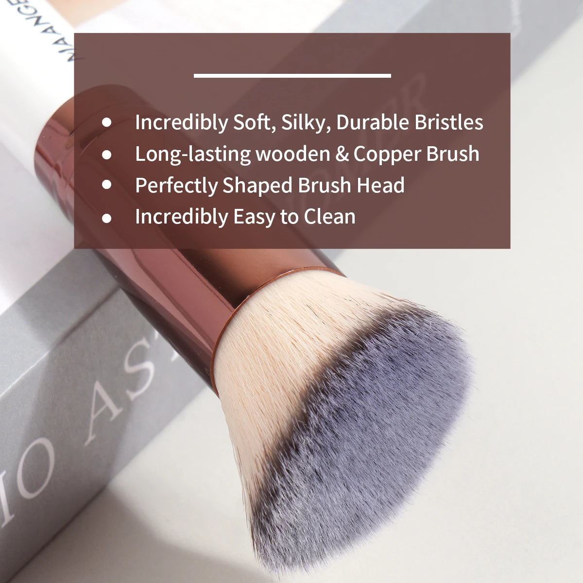 MAANGE 2PCS Foundation Makeup Brush Set Flat Angled Kabuki Powder Blush Brush For Liquid Soft Bristles Cosmetic Makeup Tools Pure Ember