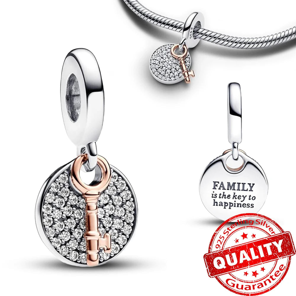 Sparkling Rose Gold Pavé Triple-row Beads Pink Gem Entwined Hearts Charm Fits Brand Bracelet Pure Ember