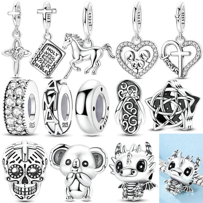 925 Sterling Silver Charms Bead Cross Ballet Elephant Dangle Pure Ember