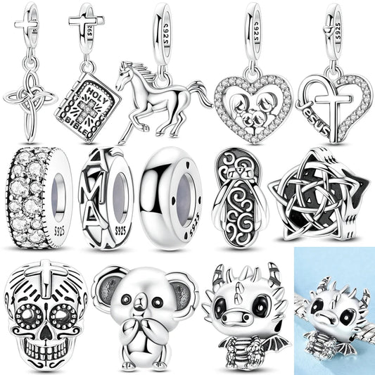 925 Sterling Silver Charms Bead Cross Ballet Elephant Dangle Pure Ember