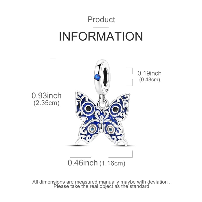 925 Sterling Silver Charms Bead Luminous Butterfly Dangle Fit Pure Ember