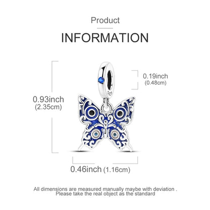 925 Sterling Silver Charms Bead Luminous Butterfly Dangle Fit Pure Ember