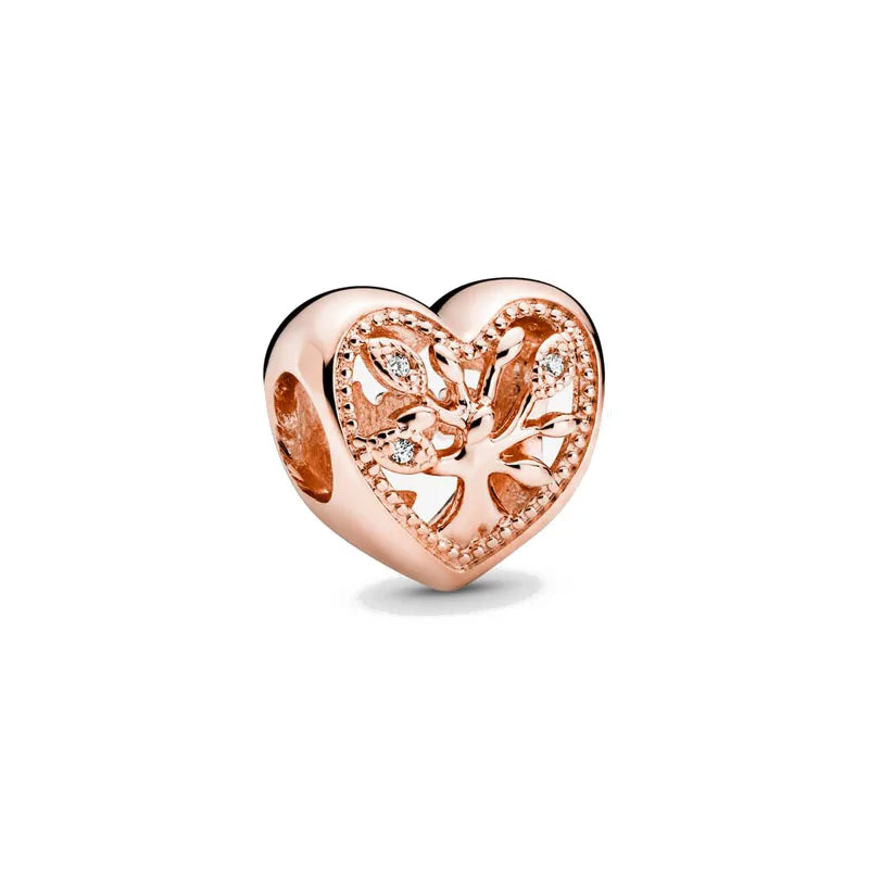 New Original 925 Silver Plated Rosegold Heart, Bird, Butterfly Beads Flower Charms Pure Ember