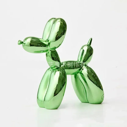 Shiny green balloon dog sculpture on a white background