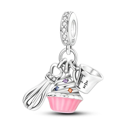 925 Sterling Silver Pink Series Colour Charms Beads Cut Girl Flower Pendant