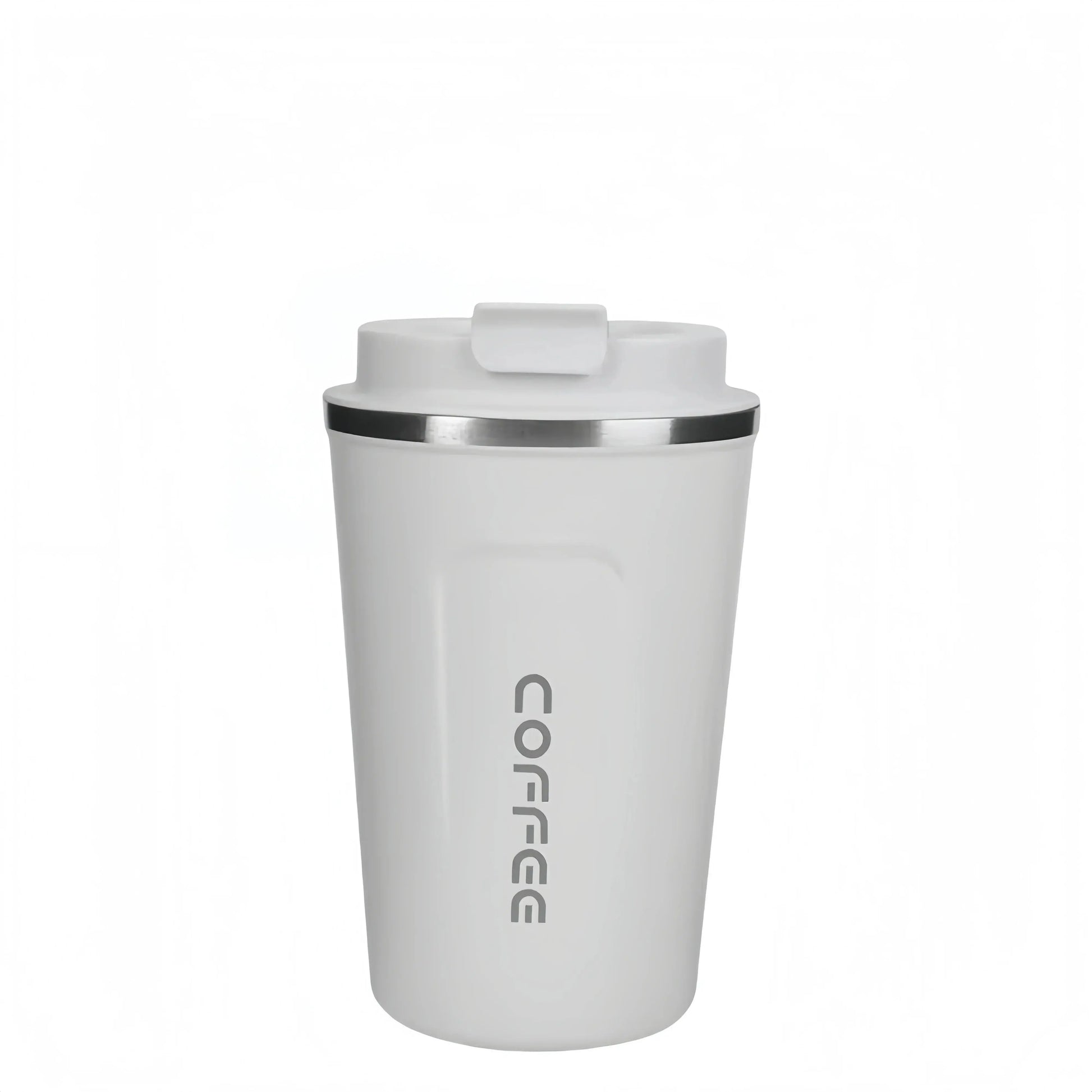 Thermo Cafe Mug - Stainless Steel Coffee Mug in white color with leak-proof lid and sleek finish. Ideal for home or office.