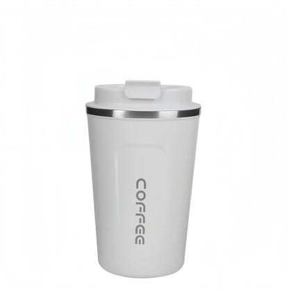 Thermo Cafe Mug - Stainless Steel Coffee Mug in white color with leak-proof lid and sleek finish. Ideal for home or office.