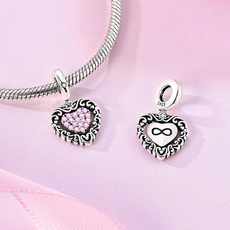 925 Sterling Silver Pink Charms Bead Butterfly Fairy Elephant Fox Pendants Pure Ember