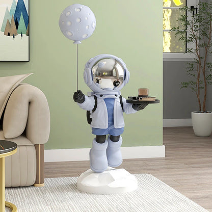 80cm Astronaut Statue with Balloon and Tray blue space boy 