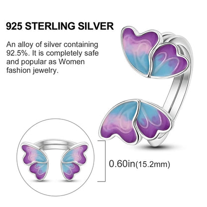 925 Sterling Silver Butterfly Firefly Love Rings Original Design Colored Zircon Finger Rings Pure Ember