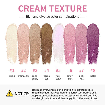 8 Colors Cream Highlighter Palette for Highlight, Blush & Contouring Pure Ember