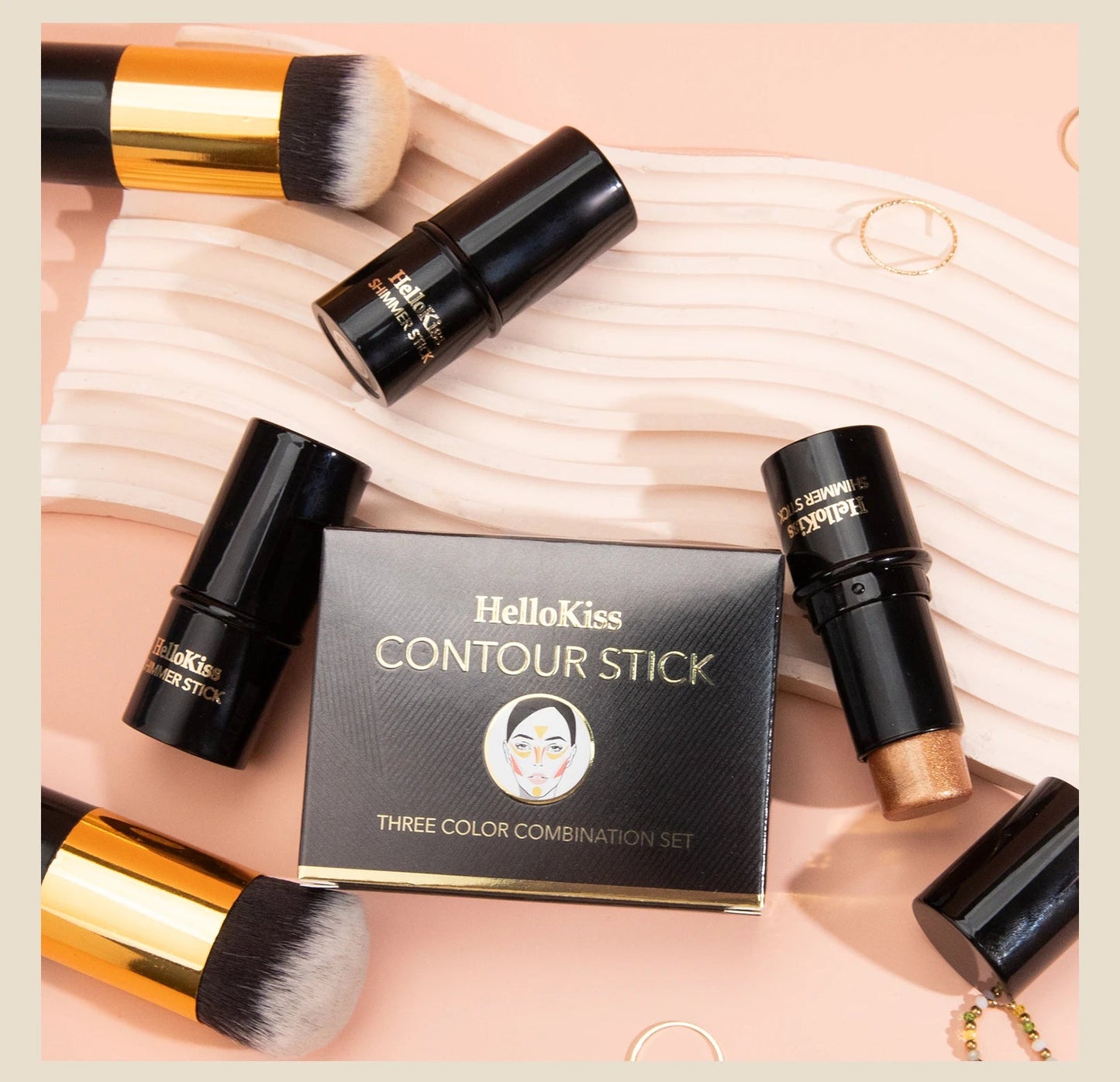 4pcs Contour Stick, Highlighter Stick, Blush Stick 4pcs Cream Contour Kit with Contour Brush, Contour, Non-greasy Pure Ember