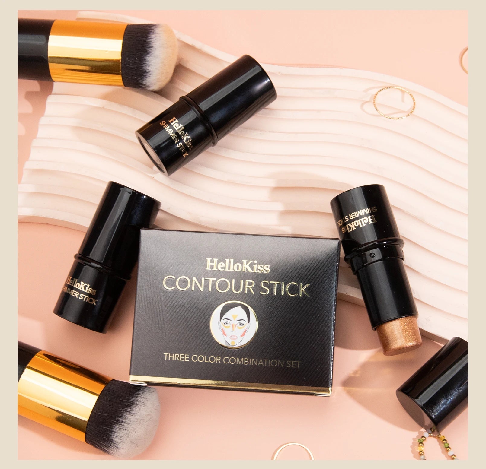 4pcs Contour Stick, Highlighter Stick, Blush Stick 4pcs Cream Contour Kit with Contour Brush, Contour, Non-greasy Pure Ember