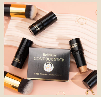 4pcs Contour Stick, Highlighter Stick, Blush Stick 4pcs Cream Contour Kit with Contour Brush, Contour, Non-greasy Pure Ember