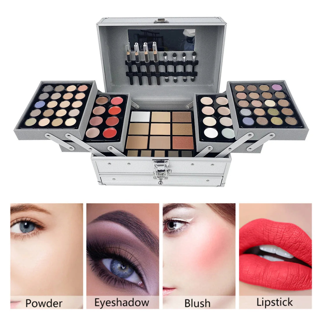 Professional Beauty Cosmetic Kit Eye Shadow Set Lipsticks Lip Liner Face Powder Contour Shades Concealers Combination Makeup Set Pure Ember
