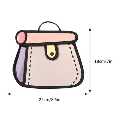 3D Style Patchwork Sling Handbag Cartoon Animation 2D Drawing Satchel