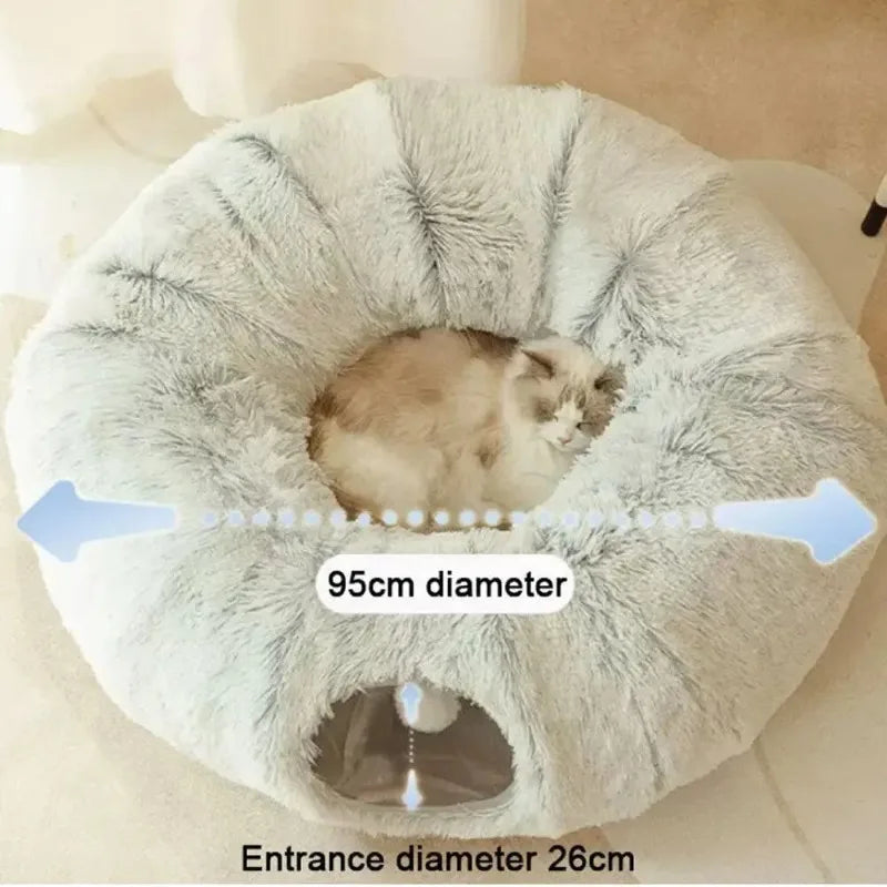 Plush Cat Bed with Tunnel