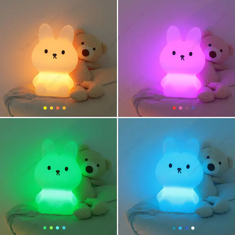 Color-changing night light shaped like a bear with teddy bears in the background