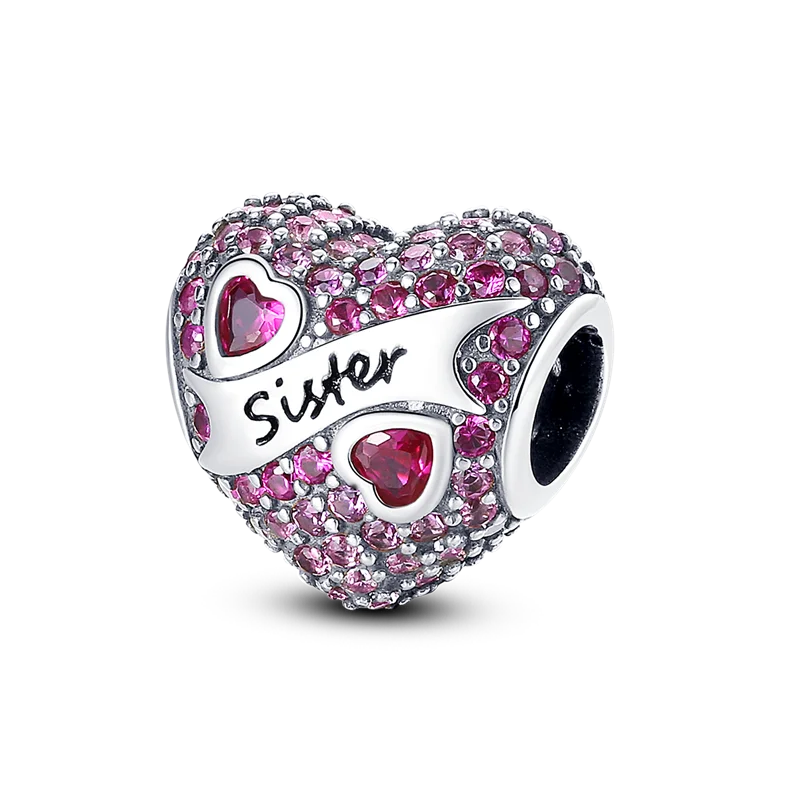 925 Sterling Silver Pink Series Colour Charms Beads Cut Girl Flower Pendant