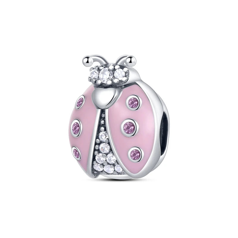 925 Sterling Silver Pink Series Colour Charms Beads Cut Girl Flower Pendant