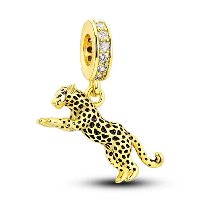 Gold Series DIY Charms Beads Inlaid Zirconium Sun Leopard Pendants Pure Ember