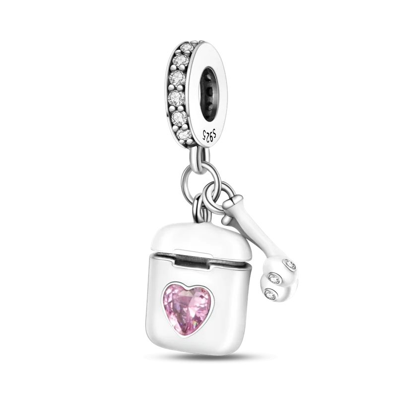 925 Sterling Silver Pink Series Colour Charms Beads Cut Girl Flower Pendant