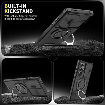 Phone case with built-in kickstand feature on a black background