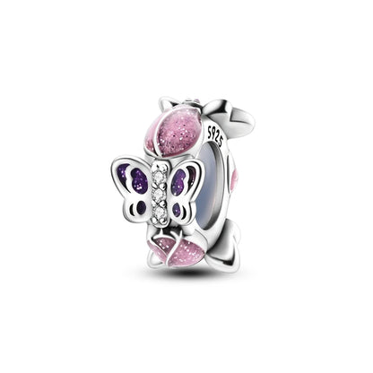 925 Sterling Silver Pink Series Colour Charms Beads Cut Girl Flower Pendant