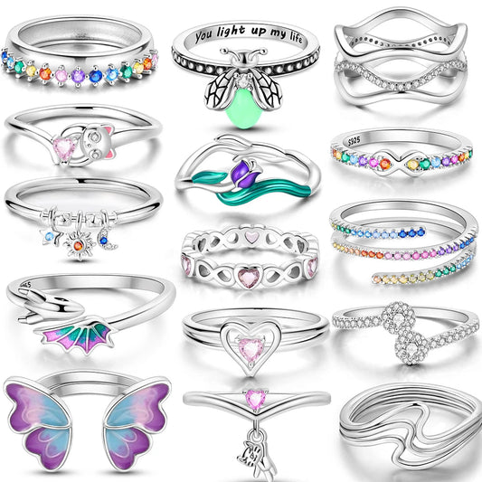 925 Sterling Silver Butterfly Firefly Love Rings Original Design Colored Zircon Finger Rings Pure Ember