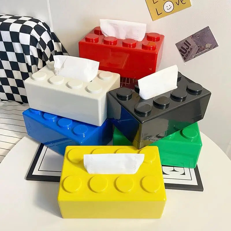 Lego Tissue Box yellow, black, white, blue, red, green