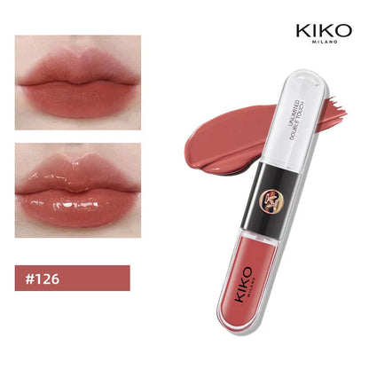 Hot Kiko Double-Headed Lipstick, Lip Gloss Non-Fading Oil Sexy Rich Lip Gloss Milk Tea Bean Paste Naked Makeup Pure Ember