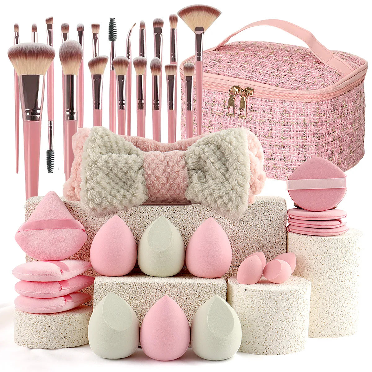 40-Piece Professional Makeup Kit with Cosmetic Case, Complete Makeup Brush Set & Powder Puffs, Essential Beauty Tools Pure Ember