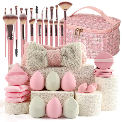 40-Piece Professional Makeup Kit with Cosmetic Case, Complete Makeup Brush Set & Powder Puffs, Essential Beauty Tools Pure Ember