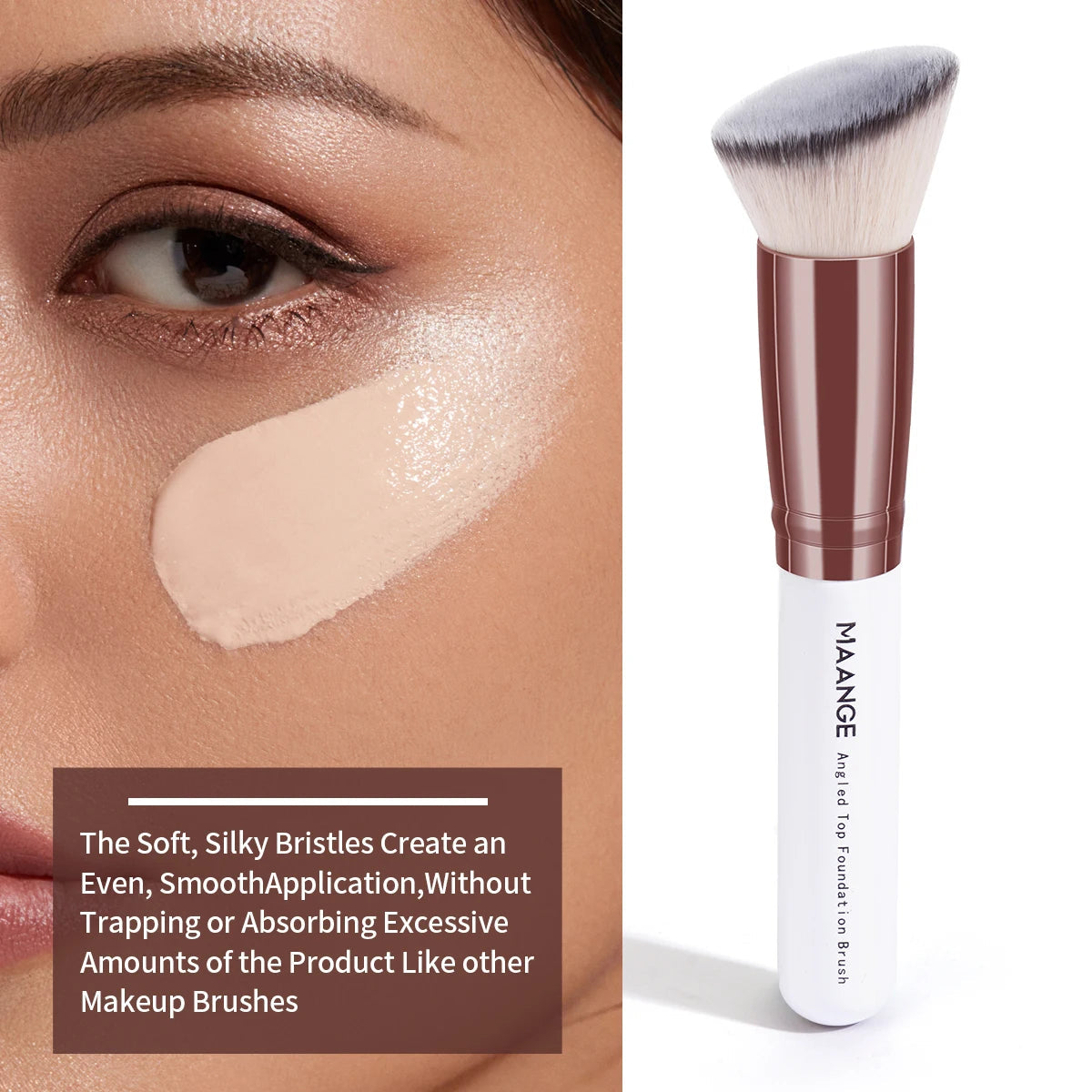 MAANGE 2PCS Foundation Makeup Brush Set Flat Angled Kabuki Powder Blush Brush For Liquid Soft Bristles Cosmetic Makeup Tools Pure Ember