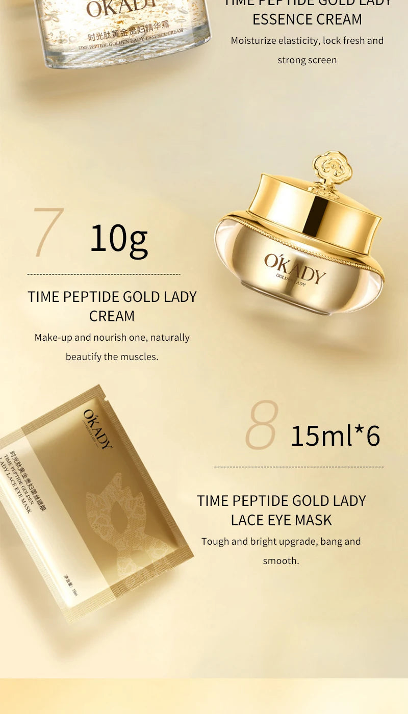 Oppe Time Peptide Gold Lady 10 Piece Set Hydrating Skin Care Set Box Moisturizing Repair Cosmetics Brightening Skin Nourishing Skin Unisex Sensitive Skin Suitable Deep Hydrating Gift Box Pure Ember